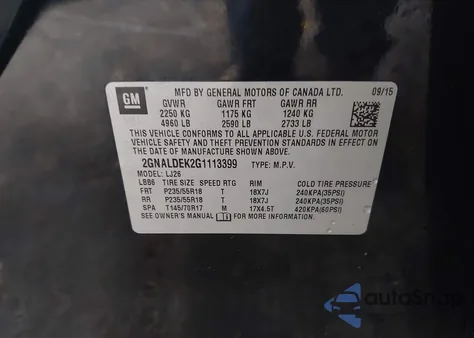 2016 Chevrolet Equinox Ltz из США, поврежденный, VIN 2GNALDEK2G1113399